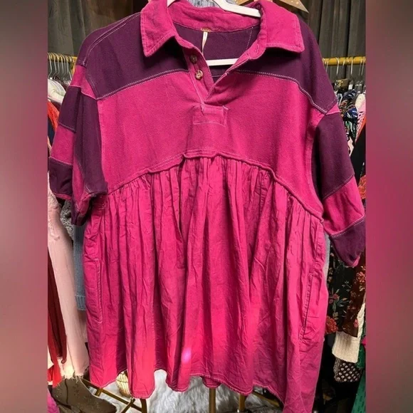 NWT Free People Remi Rugby Mini Dress in Wineberry Size XS OVERSIZED